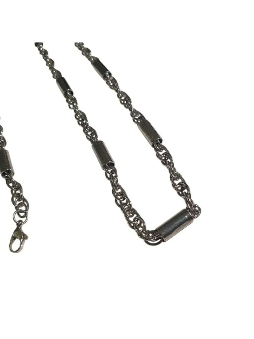 Chain Necklace Rope Link Cylindrical Accents Clasp 37 Inches Luxury Style Gift